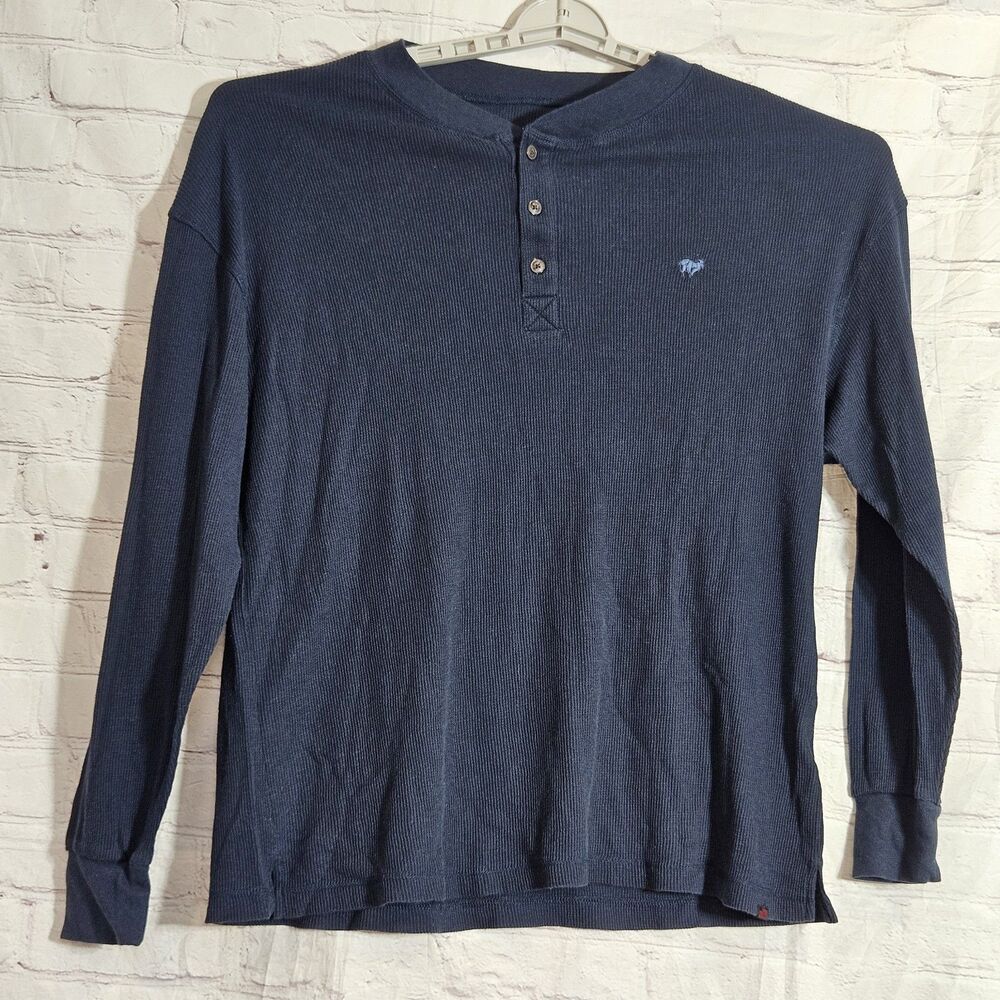 Woolrich Thermal Waffle Knit Henley Shirt Men's Size M Navy Blue Long Sleeve